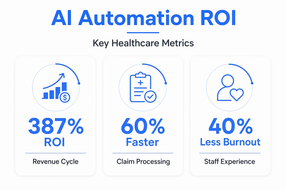 Healthcare AI automation infographic with key metrics