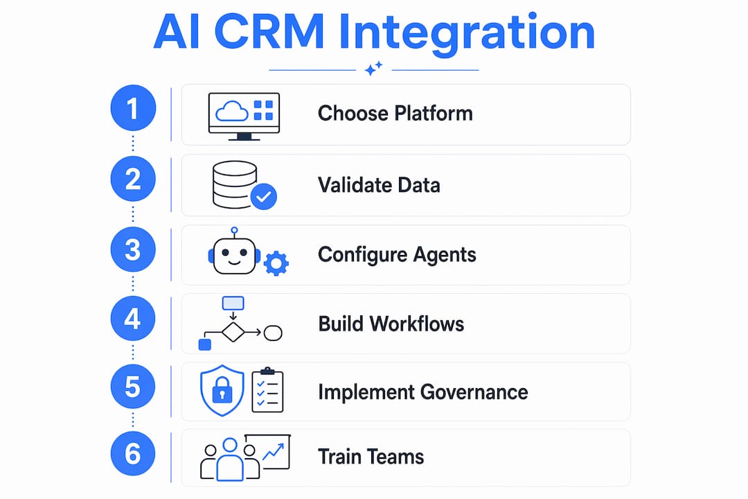 Infographic outlining AI CRM integration steps