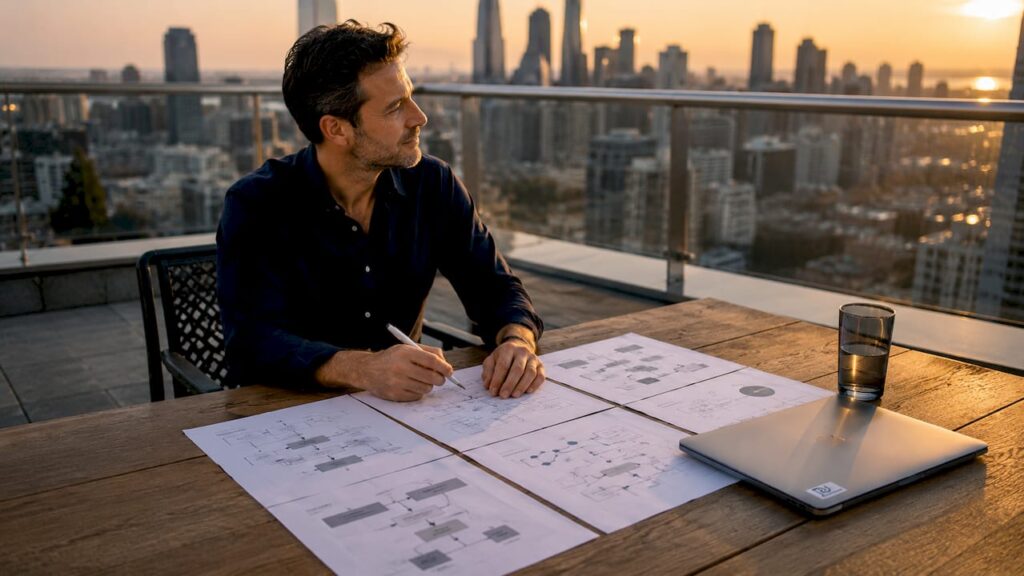 Business strategist reviewing enterprise automation documents