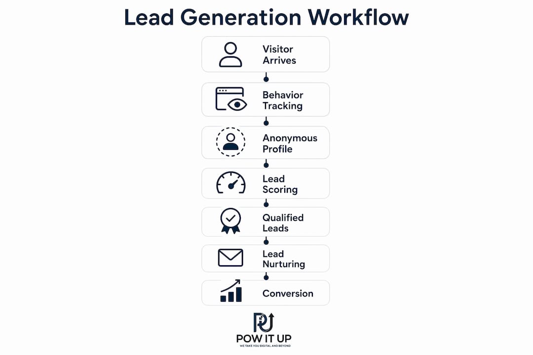 Infographic illustrating lead generation workflow stages step-by-step