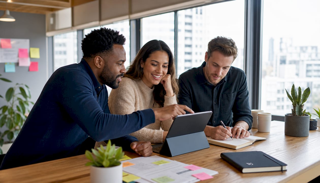 Diverse team collaborating on lead generation setup