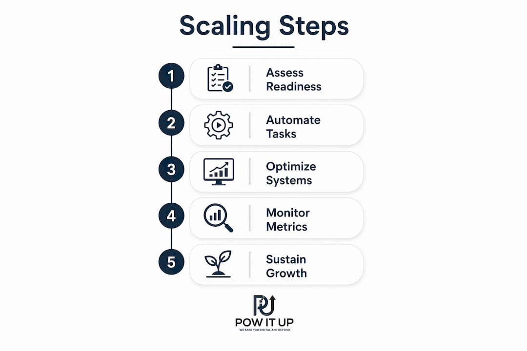 Infographic outlining business scaling process steps