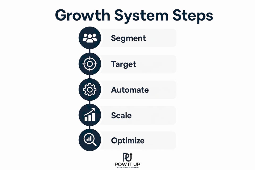 Infographic showing five key steps of business growth system