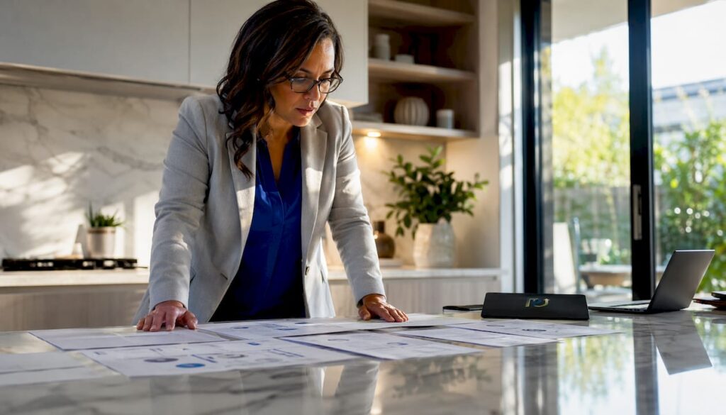 Female executive reviewing AI strategy documents