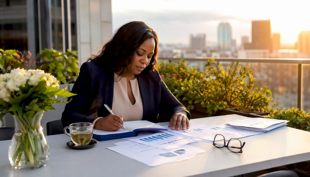 Business leader reviewing team efficiency reports