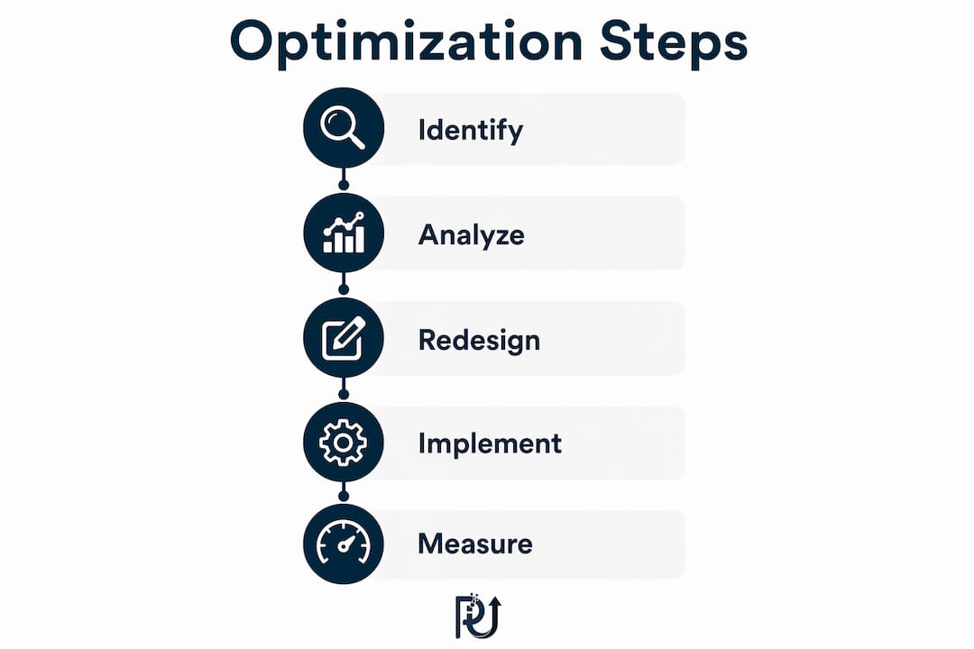 Infographic showing business optimization steps top to bottom