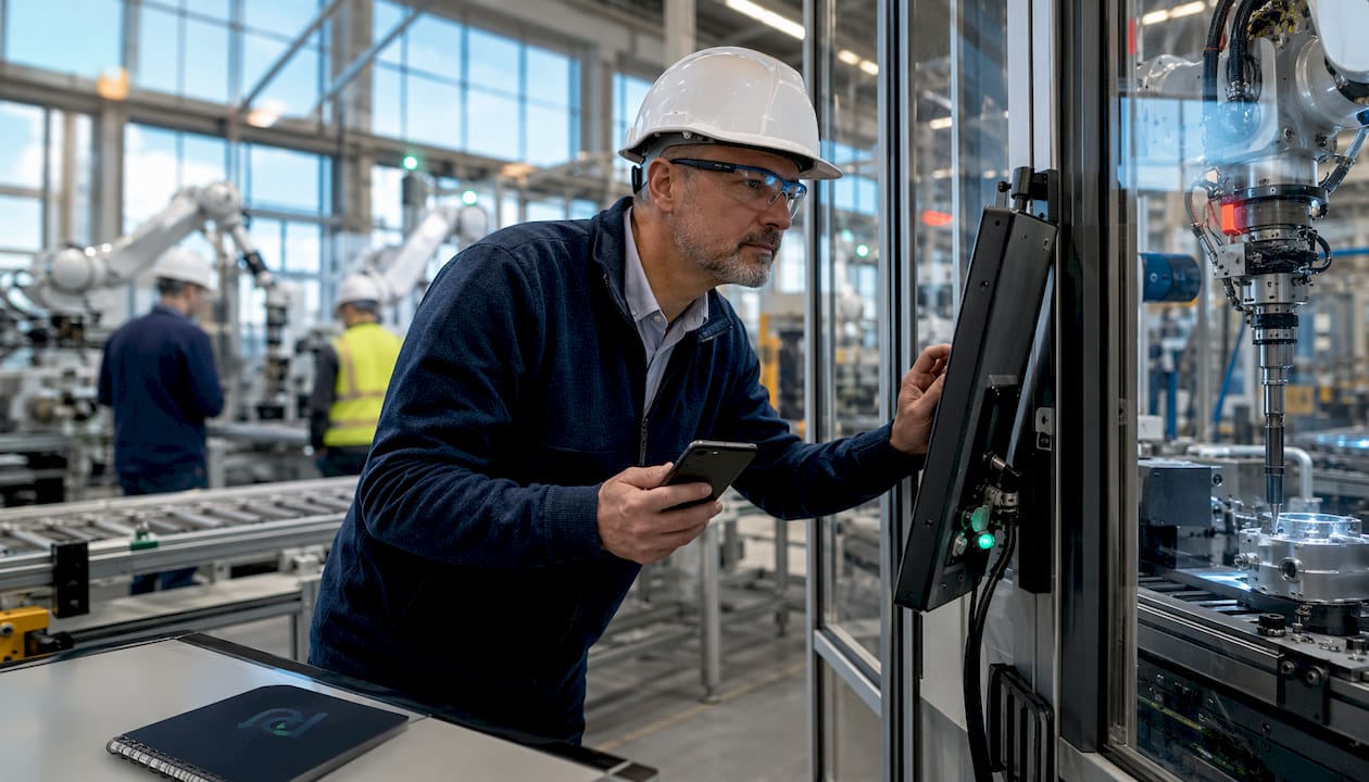 Factory supervisor inspecting automation