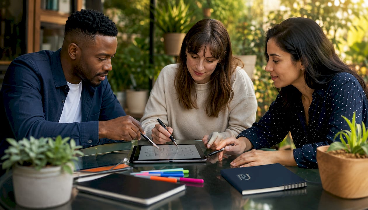 Team planning autonomous AI workflow at meeting table