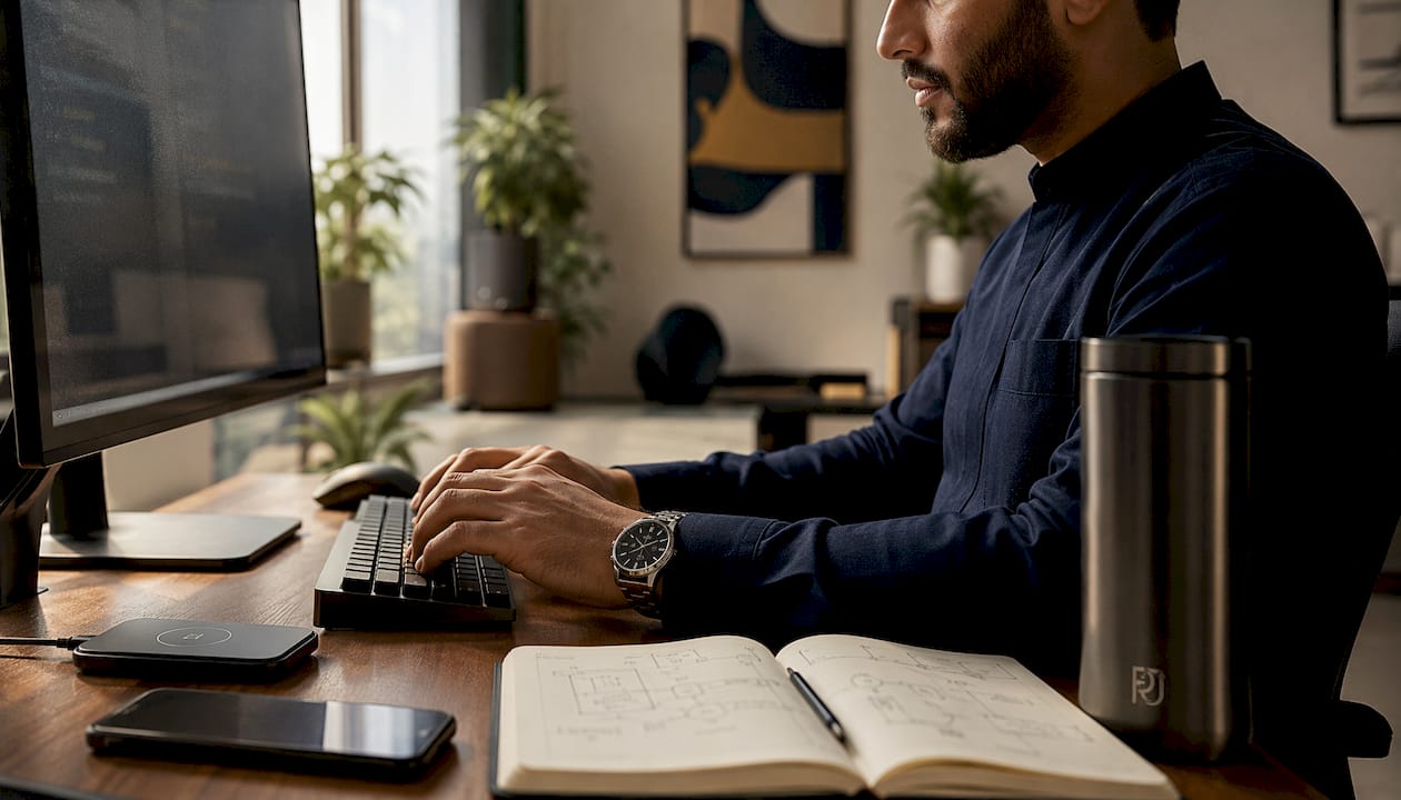 IT architect typing code for AI system integration