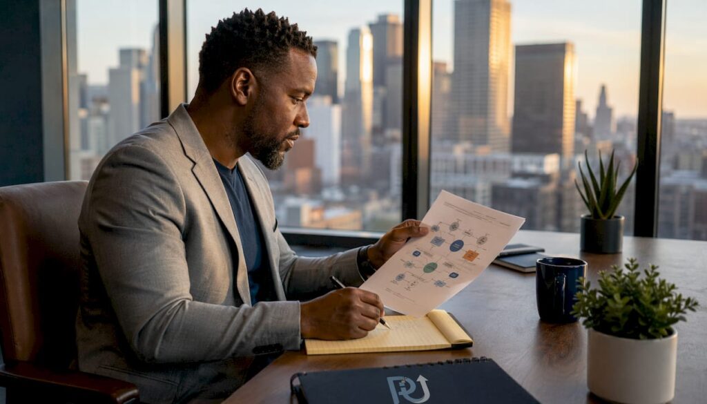 Business leader reviewing AI platform notes