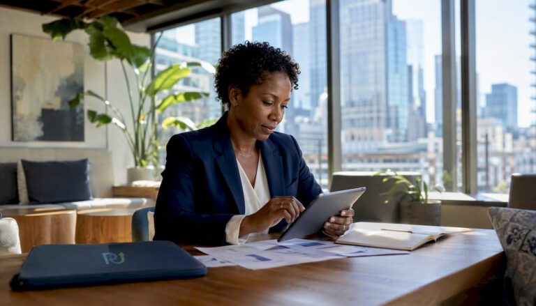 Enterprise leader reviewing business innovation documents