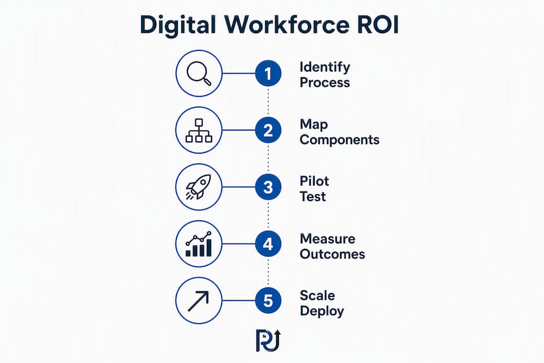 Infographic showing digital workforce ROI steps