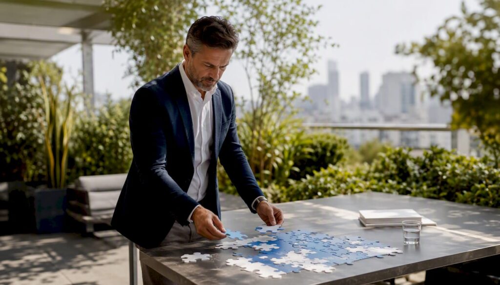 Hands assembling AI strategy puzzle