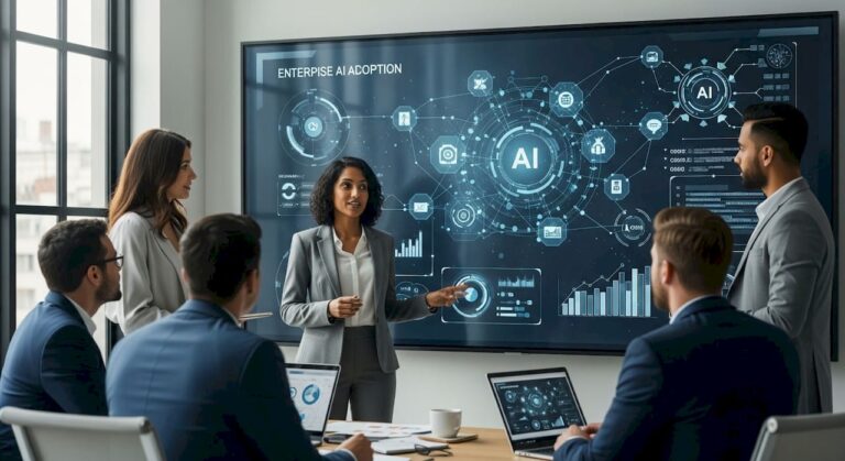 Operations leader reviewing data-driven playbook in conference room
