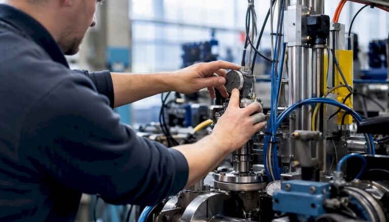 Hands adjusting industrial valve to fix bottleneck