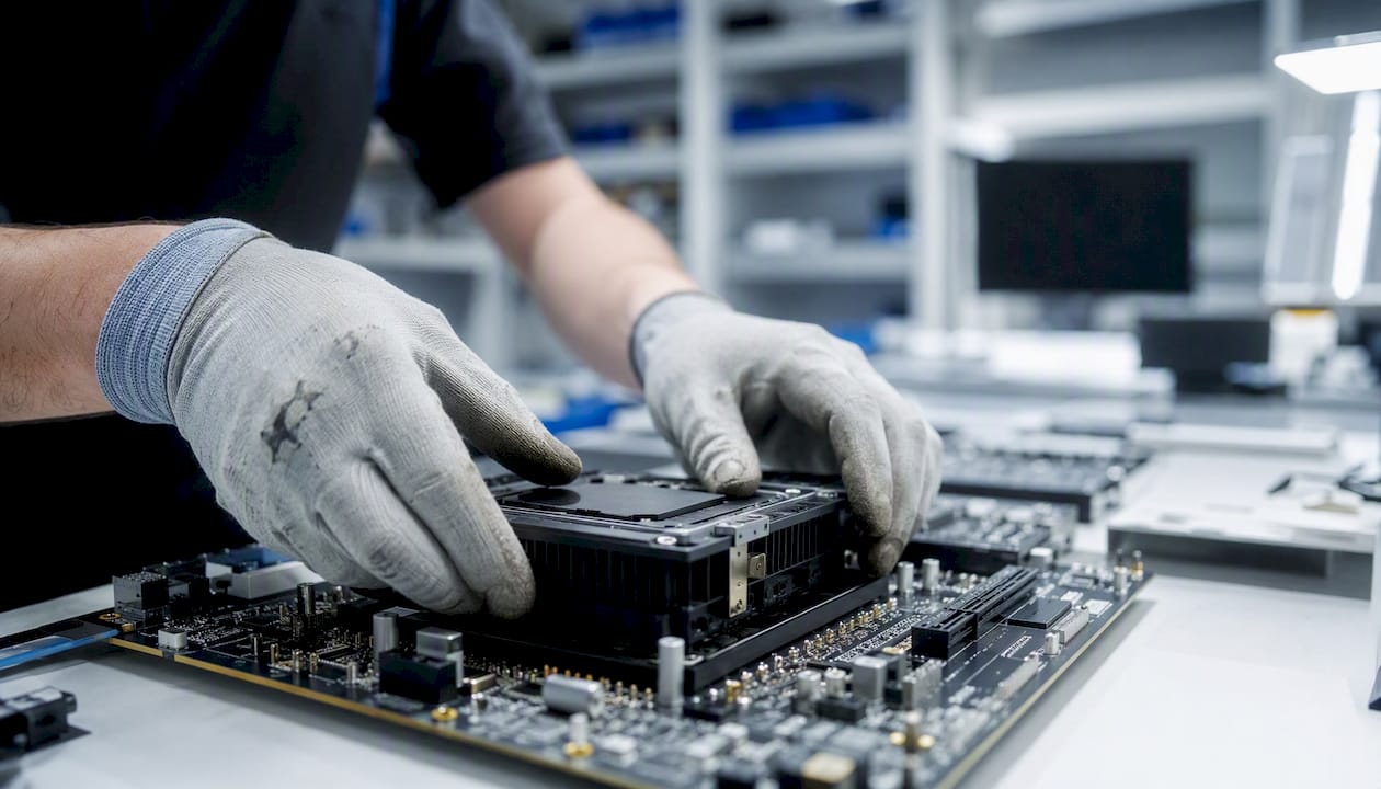 Hands installing AI hardware component