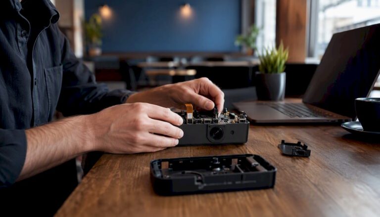 Hands setting up AI hardware components