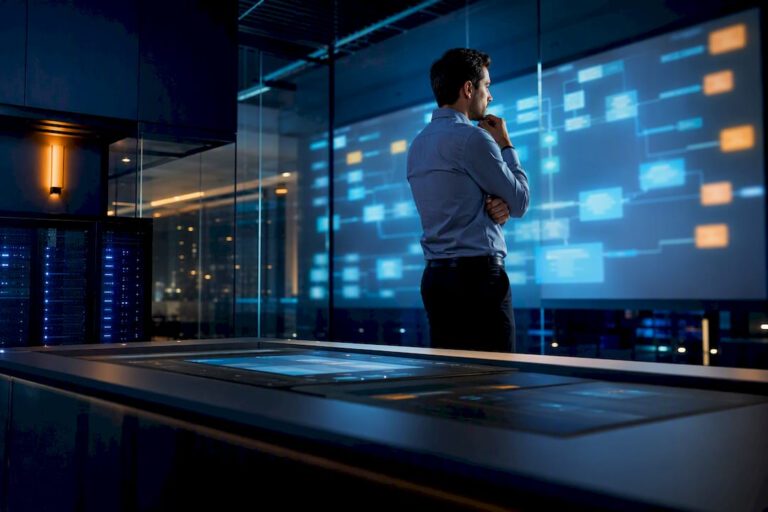 Analyst reviewing automated transaction workflow