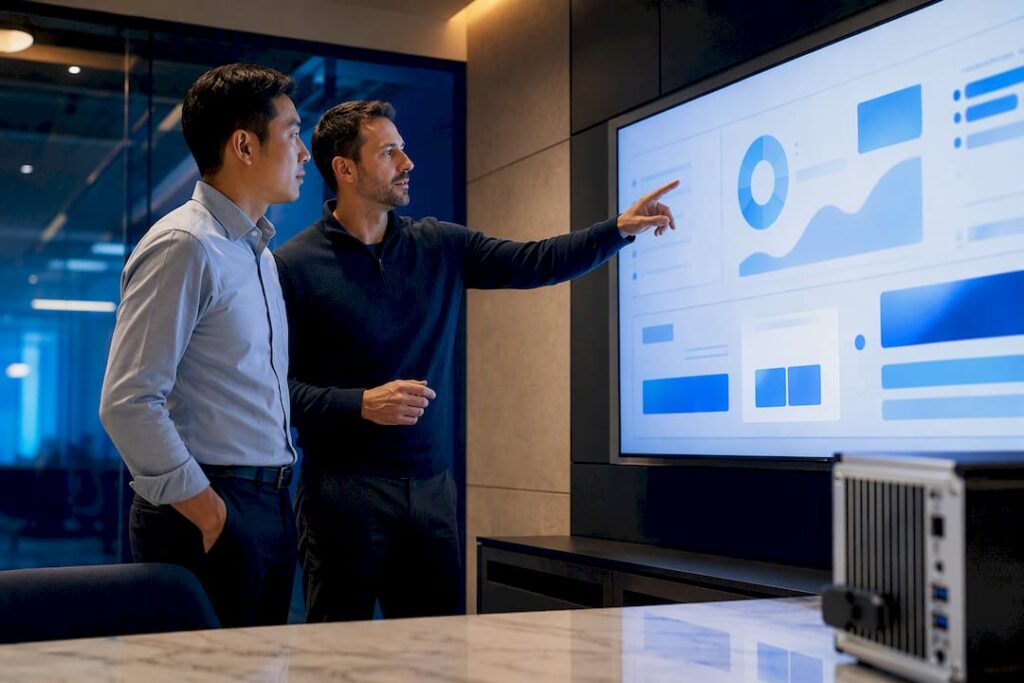 Consultant reviewing AI deployment handover