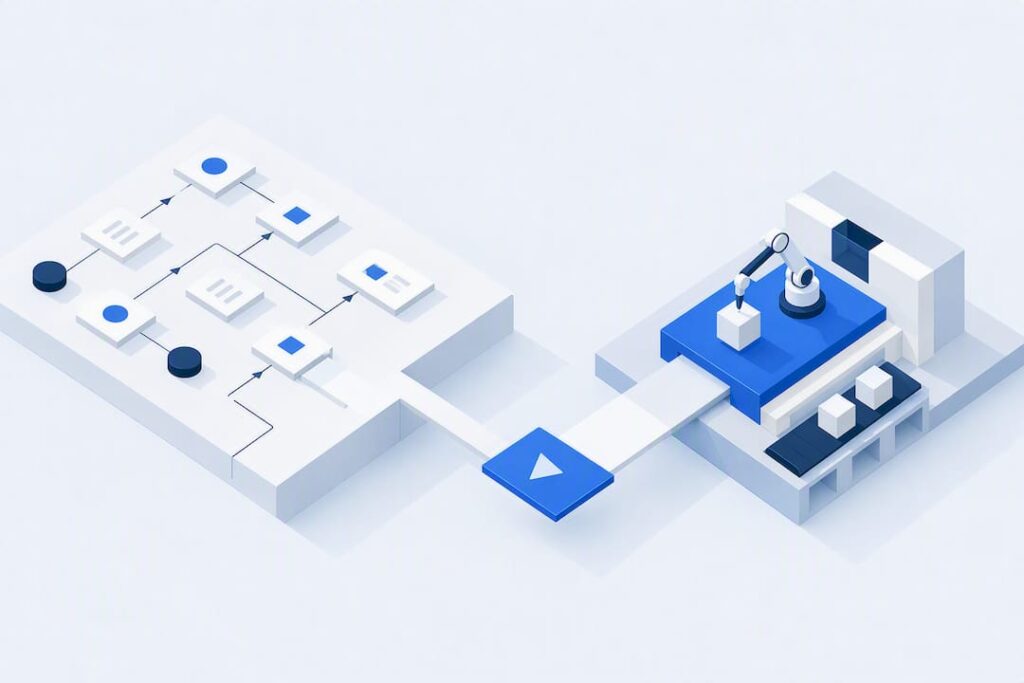 Isometric workflow planning and automation illustration