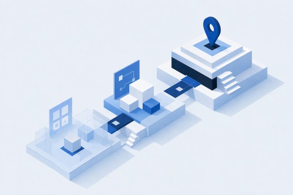 Isometric digital efficiency pilot title card