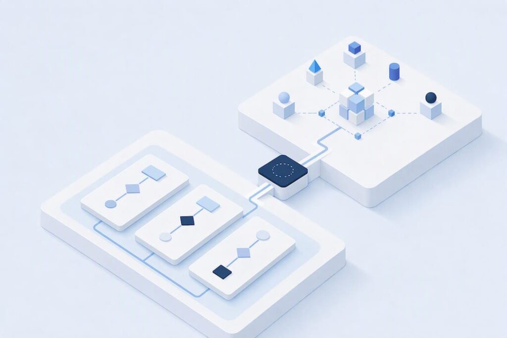 Isometric AI workflow governance title card