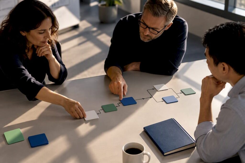 Leaders reviewing governed workflow decisions