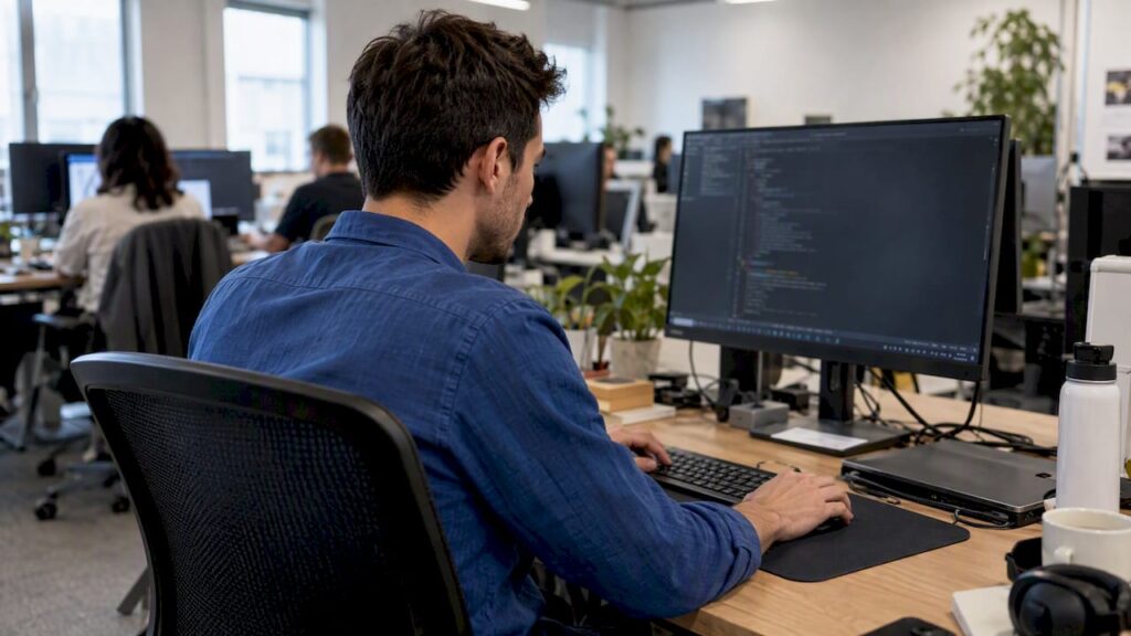 Developer working on an AI-assisted coding task